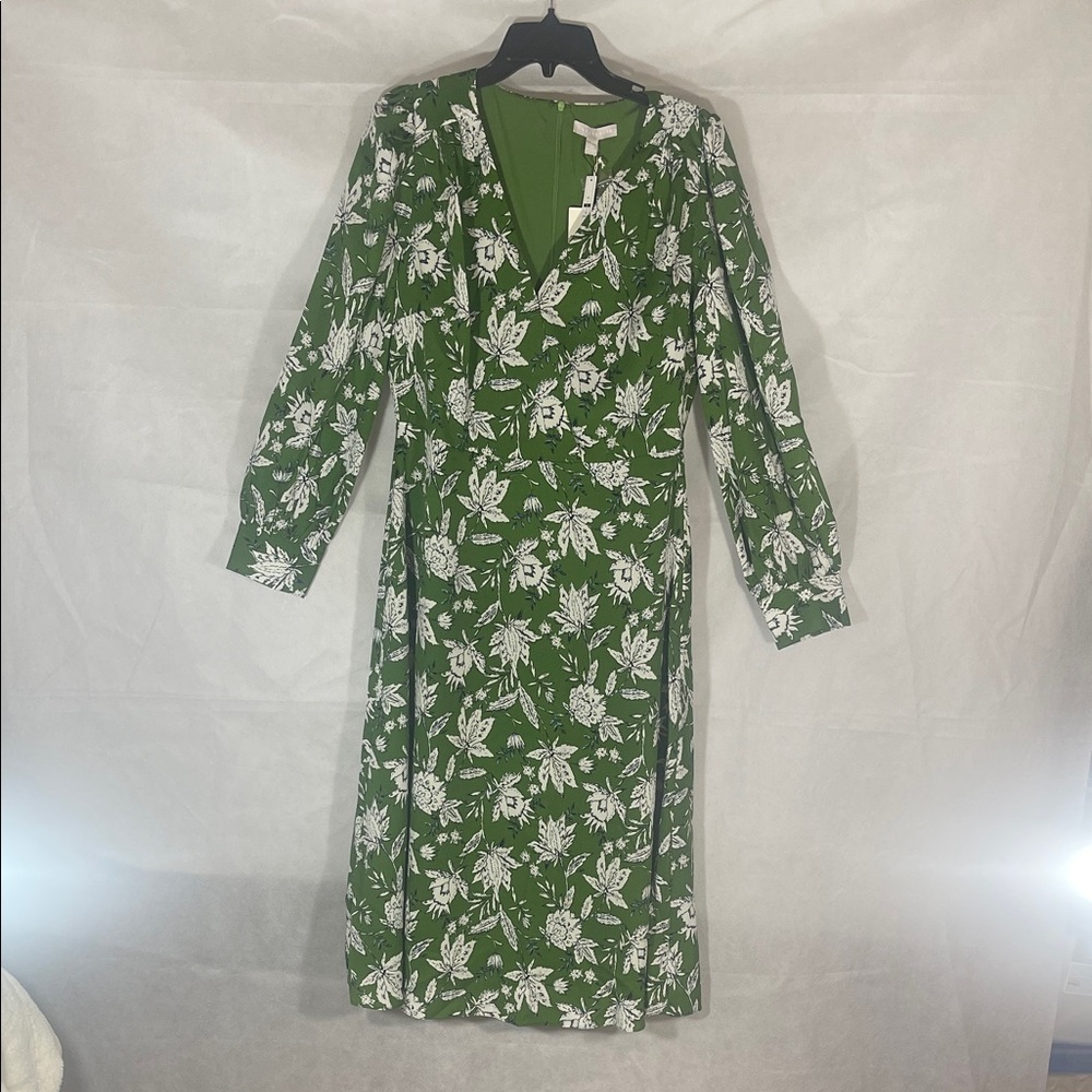 Chic Green Floral Long Sleeve Dress